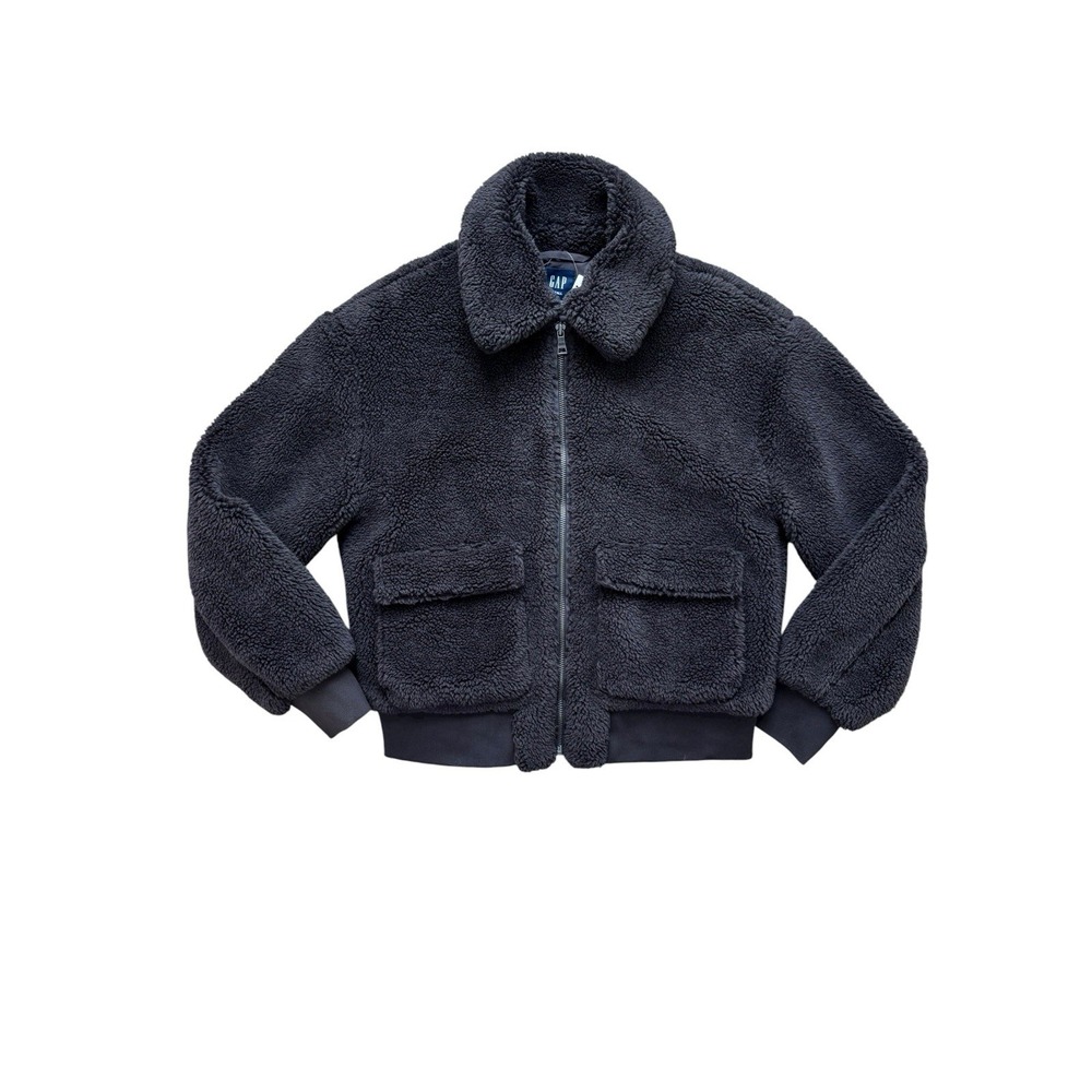 NWT Gap Full Zip Sherpa Bomber Jacket Womens Size‎ M Tall Brown Long Sleeve New